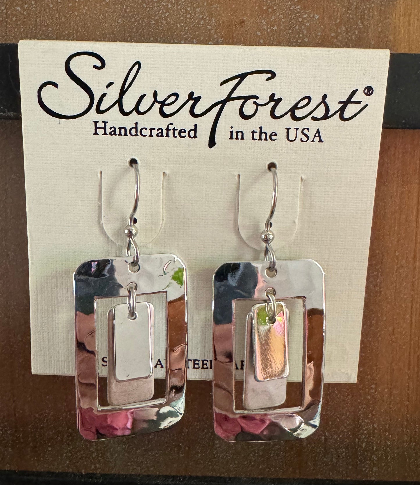 Silver Forest Rectangles Dangle Earrings