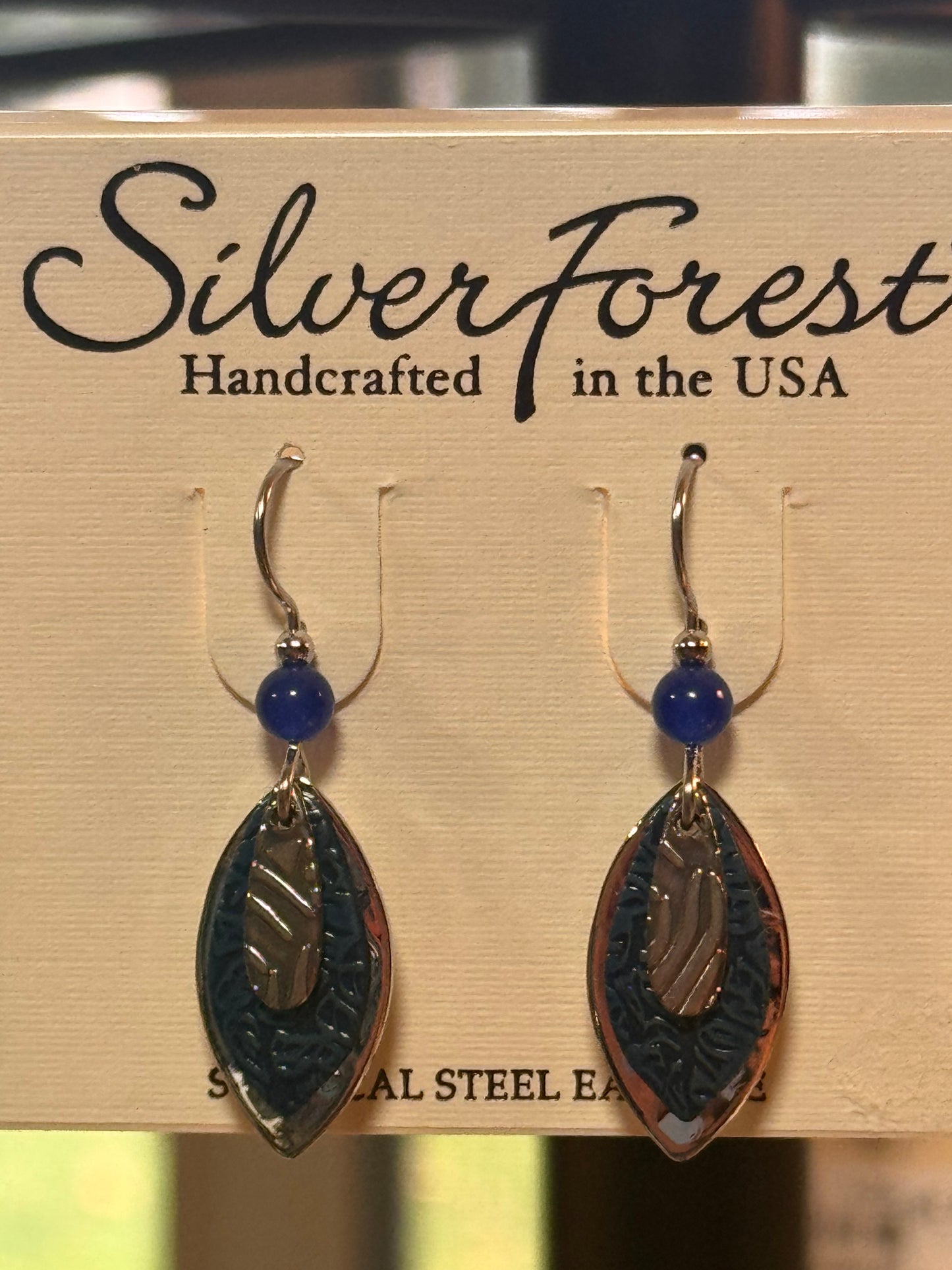 Silver Forest Blue and Silver Layer Earrings