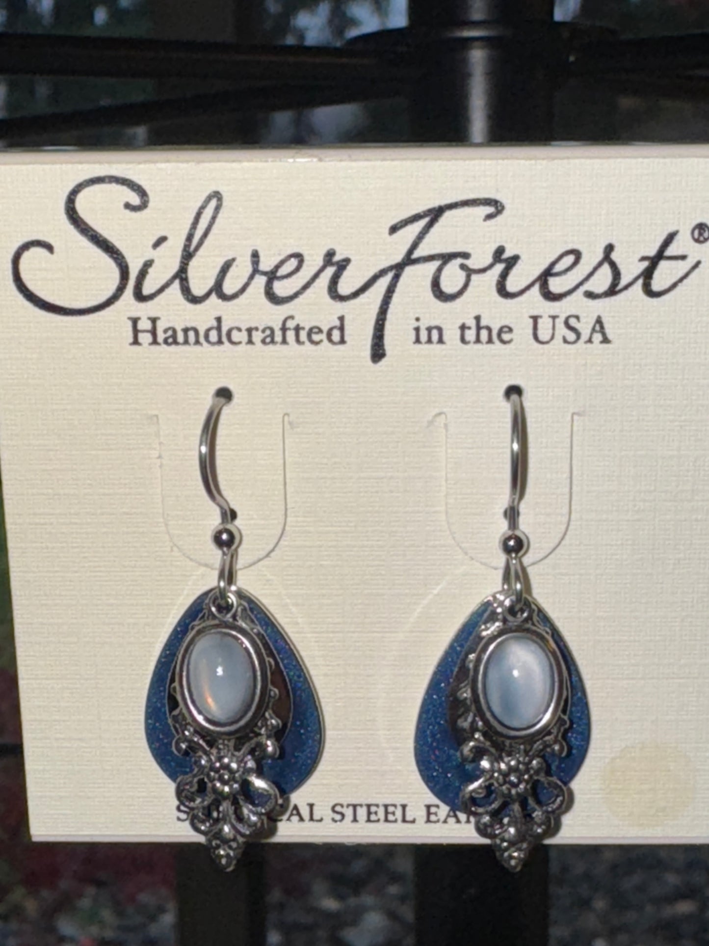Silver Forest Blue and Silver Layer Earrings