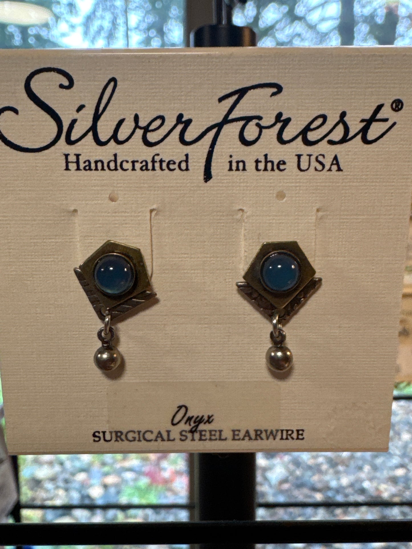 Silver Forest Blue Onyx Earrings