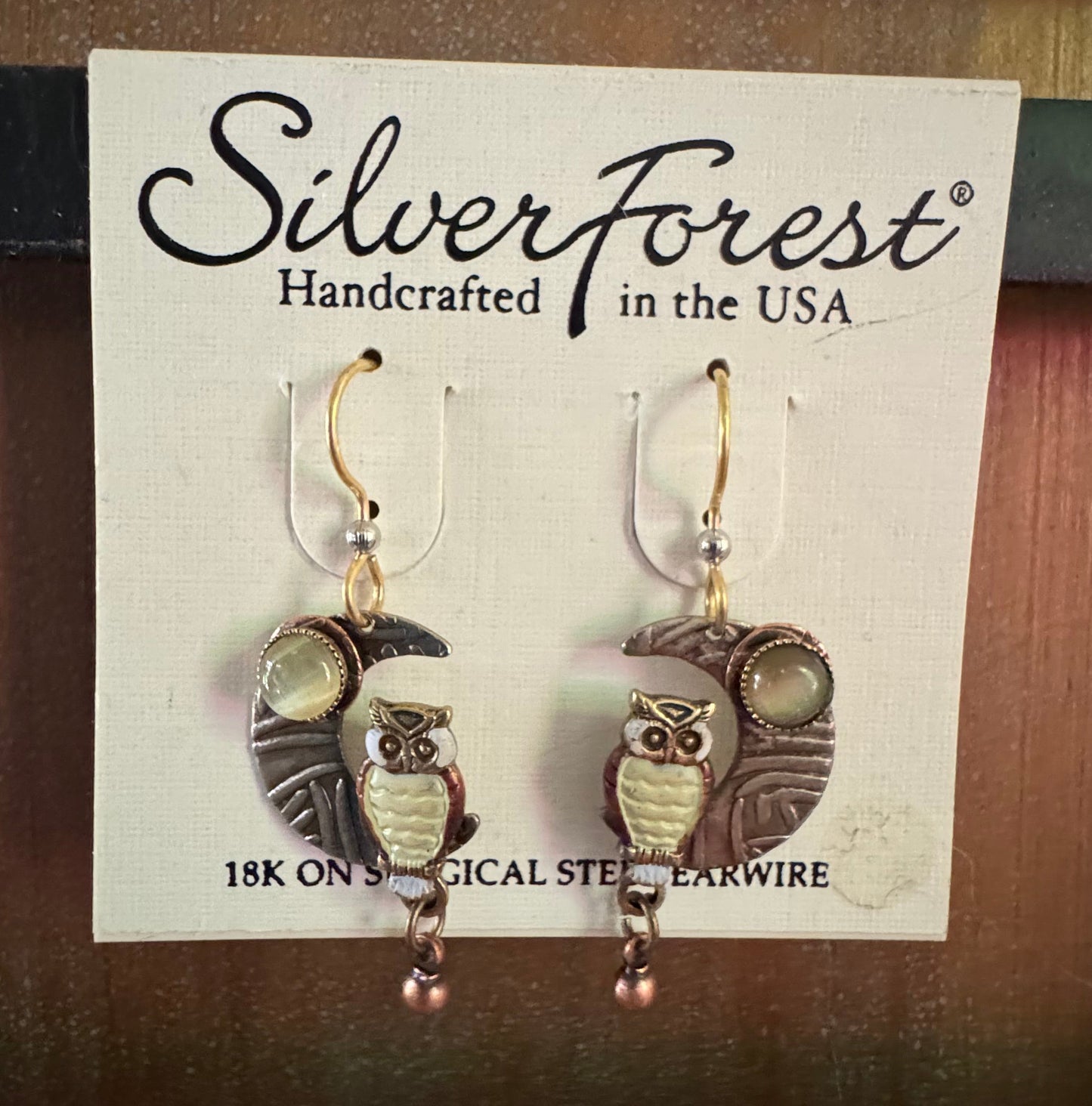 Silver Forest Owl and the Moon Earrings