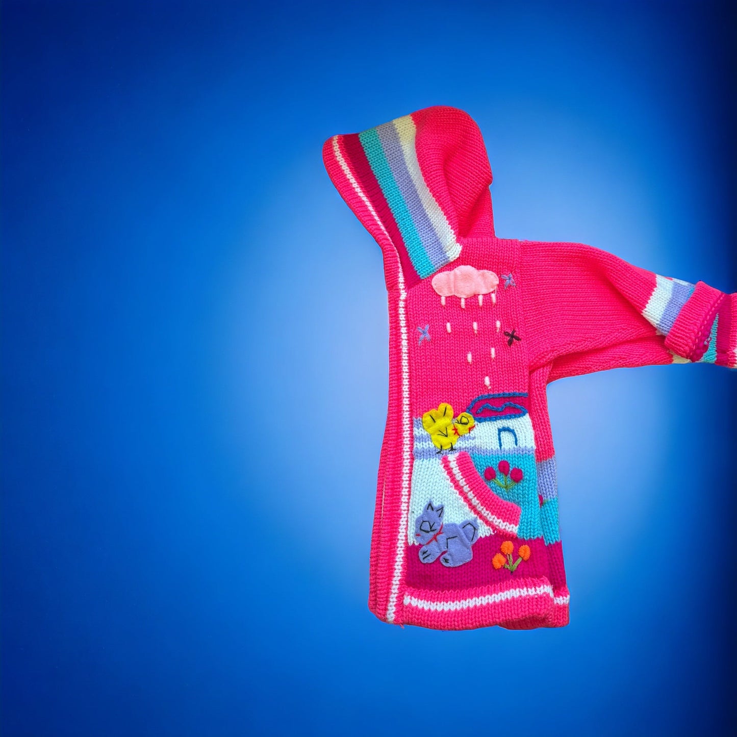 Children's Full Zip Applique Sweater Hoodie - Pink