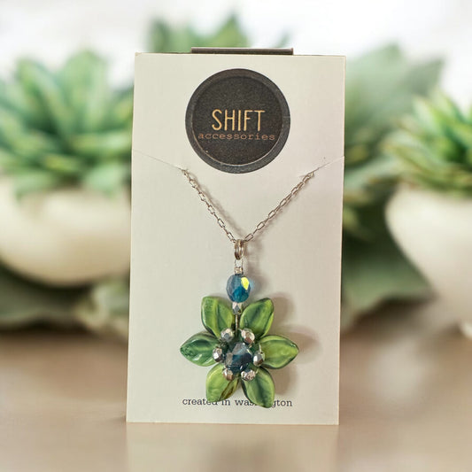 Necklace - Shift Accessories Pendant - Czech Glass Flower Green - Deborah Funches