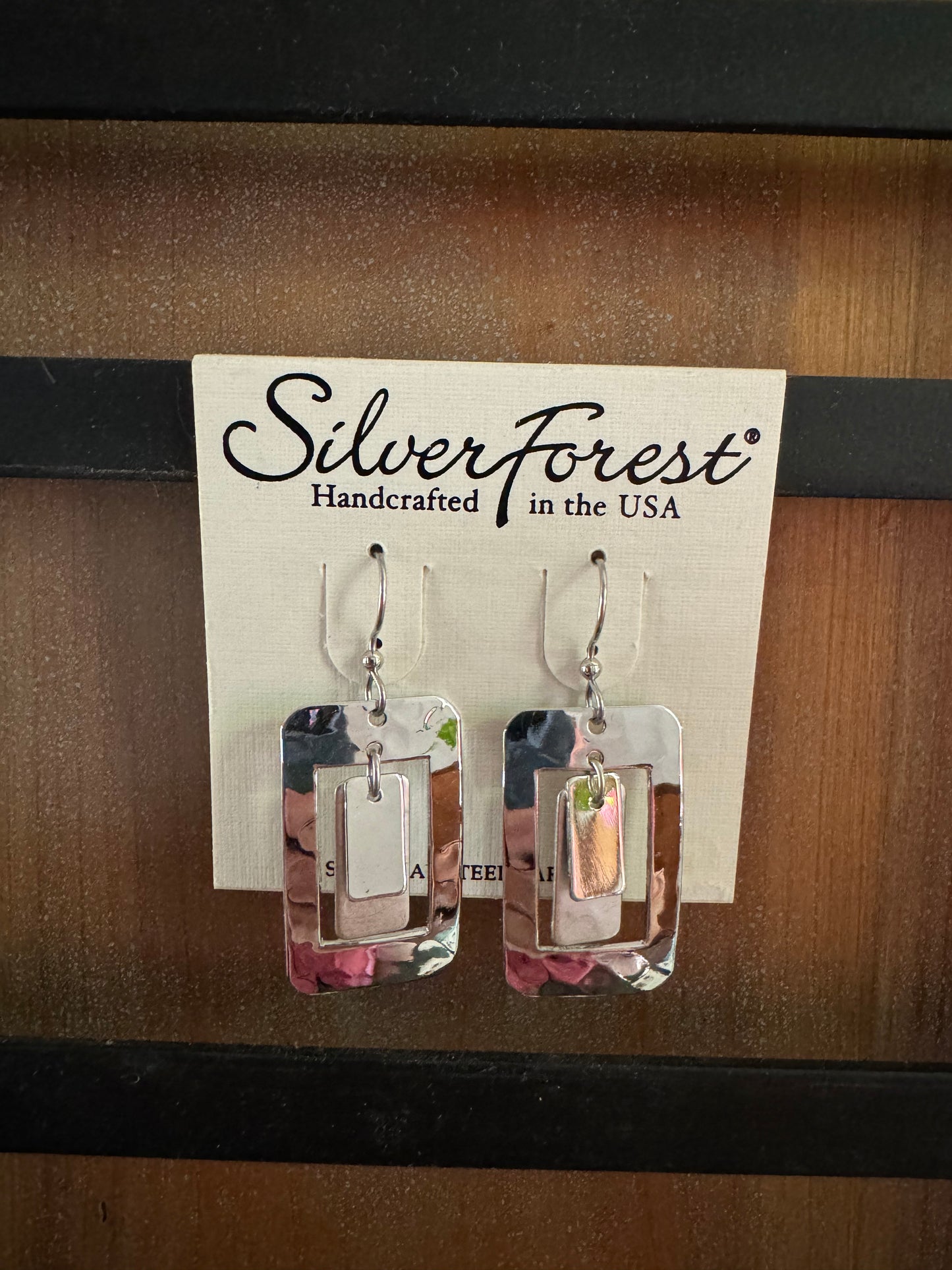 Silver Forest Rectangles Dangle Earrings