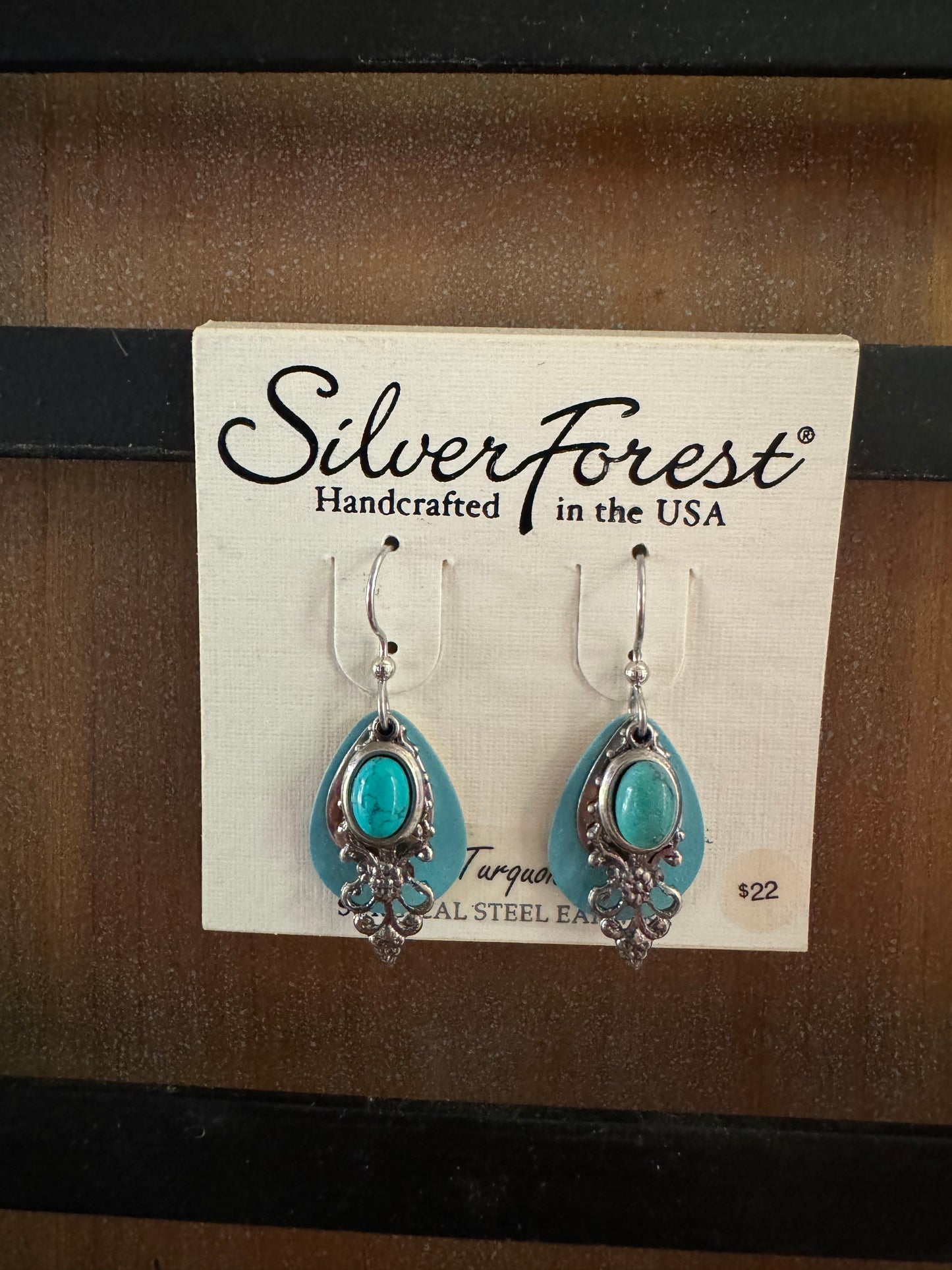 Silver Forest Enamel and Turquoise Earrings