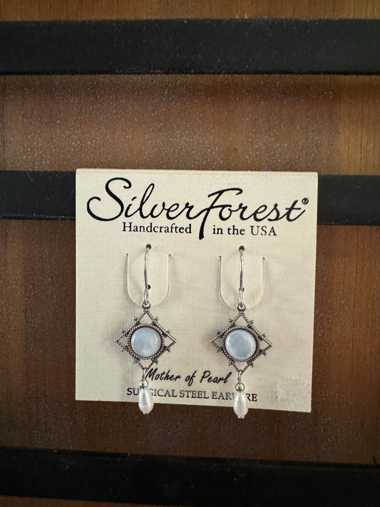 Silver Forest Mother of Pearl Drop Earrings