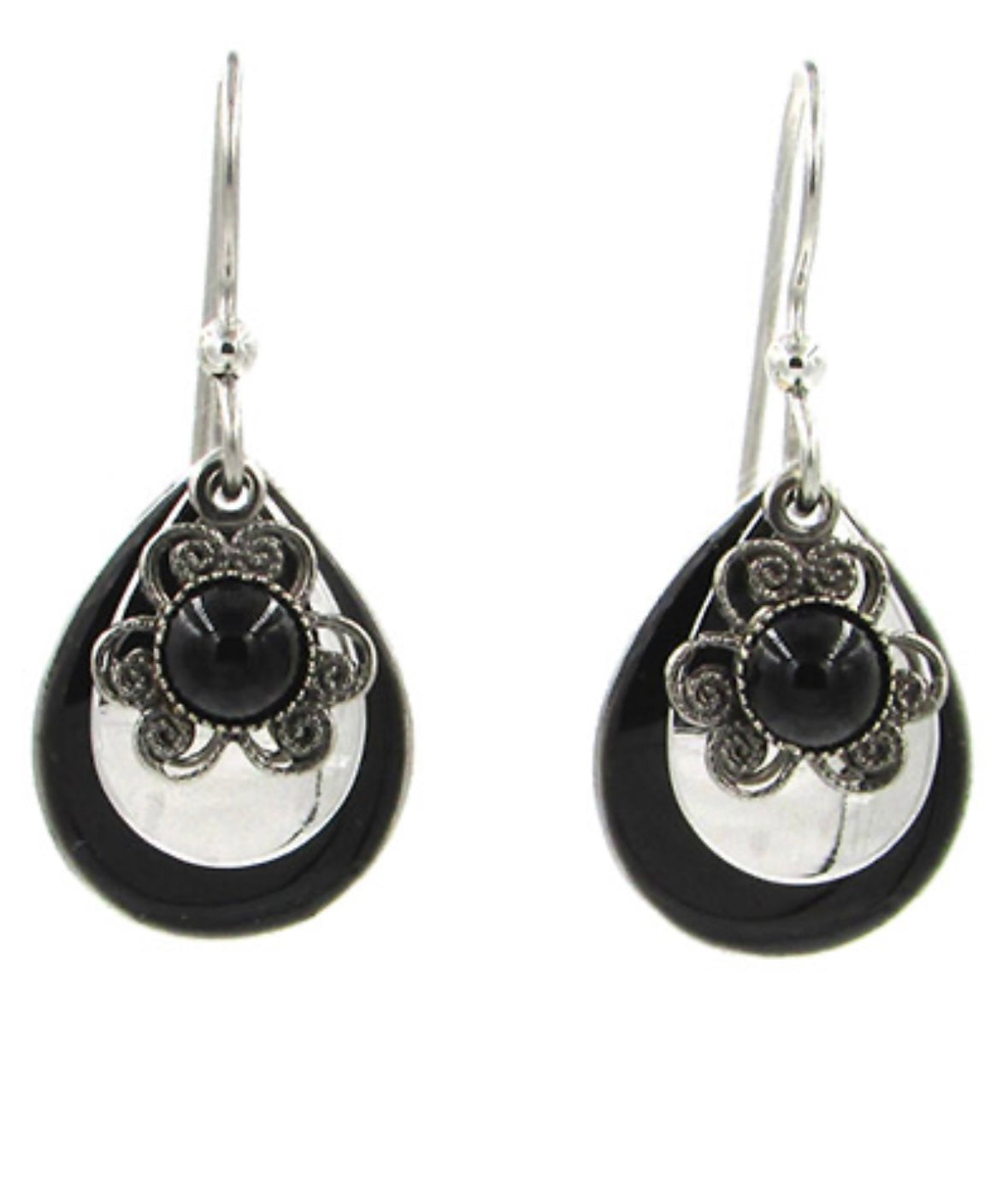 Silver Forest Black Onyx Flower Earrings