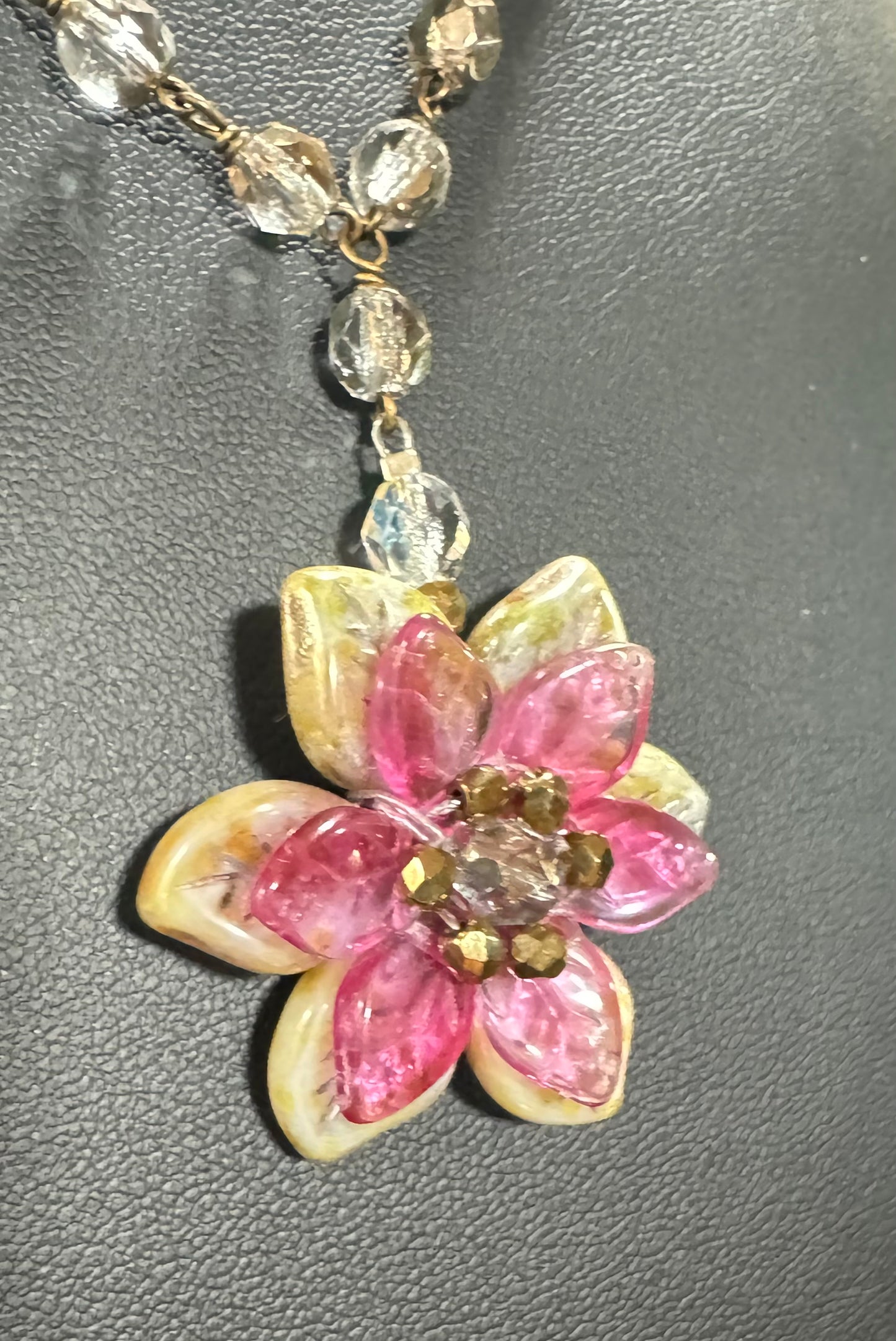 Necklace - Shift Accessories Pendant - Double Pink Czech Glass Flower - Deborah Funches