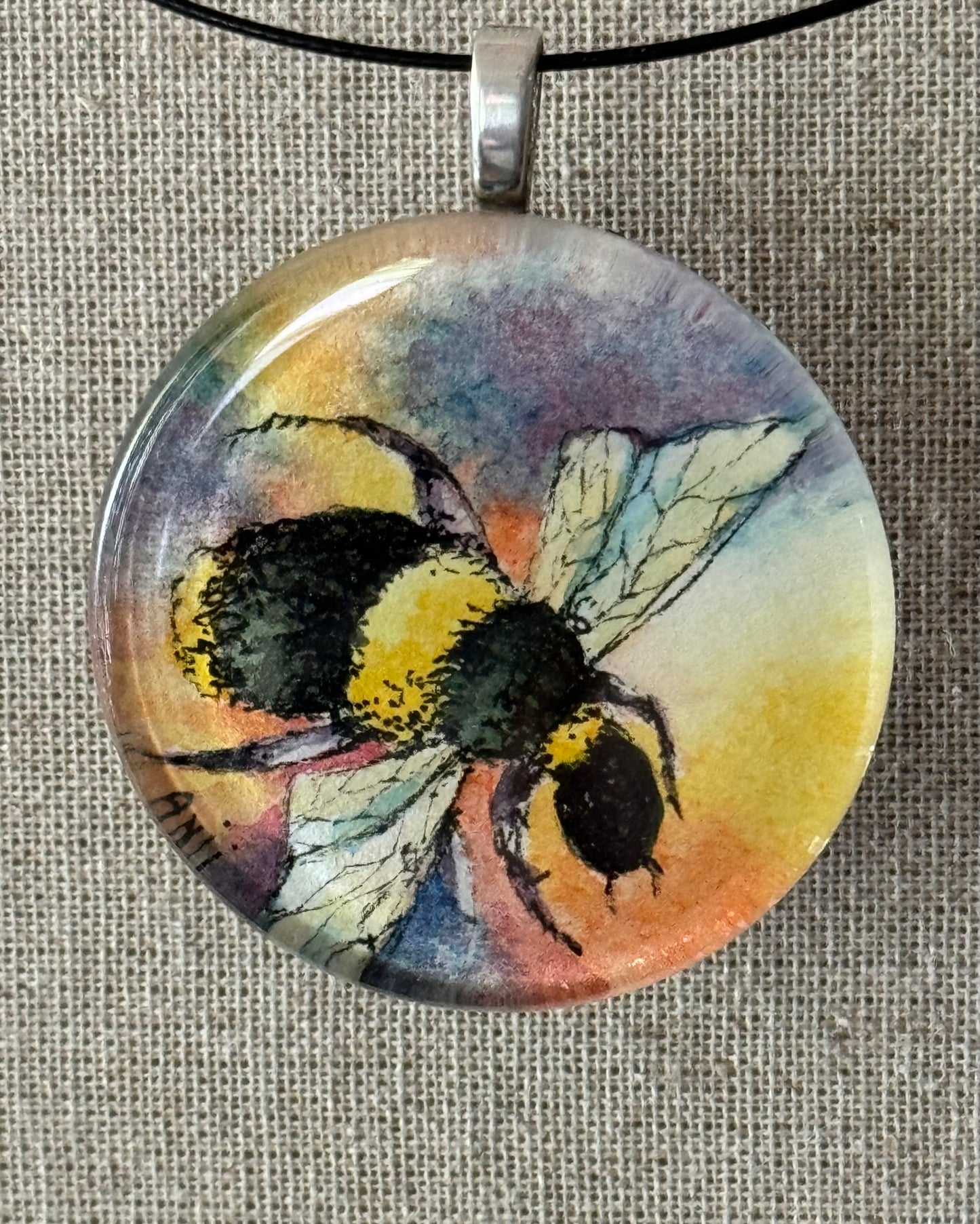 Glass Pendant “Bee” Pendant - original watercolor under glass