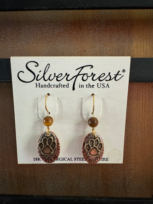 Silver Forest Paw Print Earrings