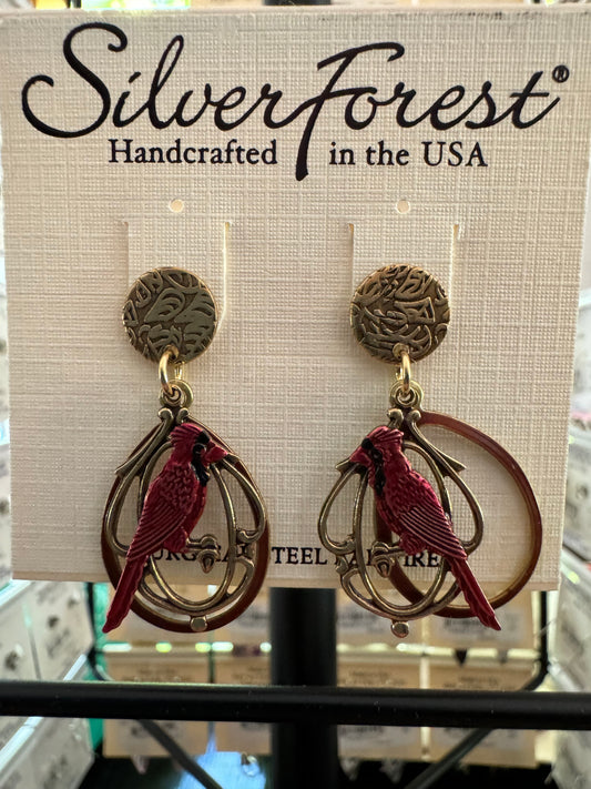 Silver Forest Cardinal Dangle Earrings