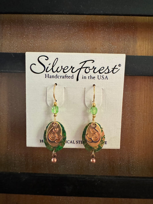 Silver Forest Copper and Green Earrings