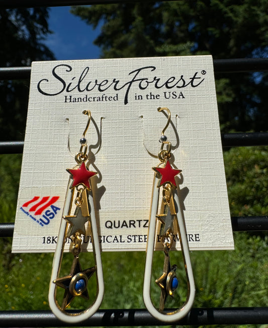 Silver Forest Patriotic Stars Earrings