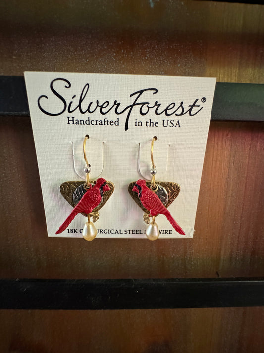 Silver Forest Cardinal Earrings