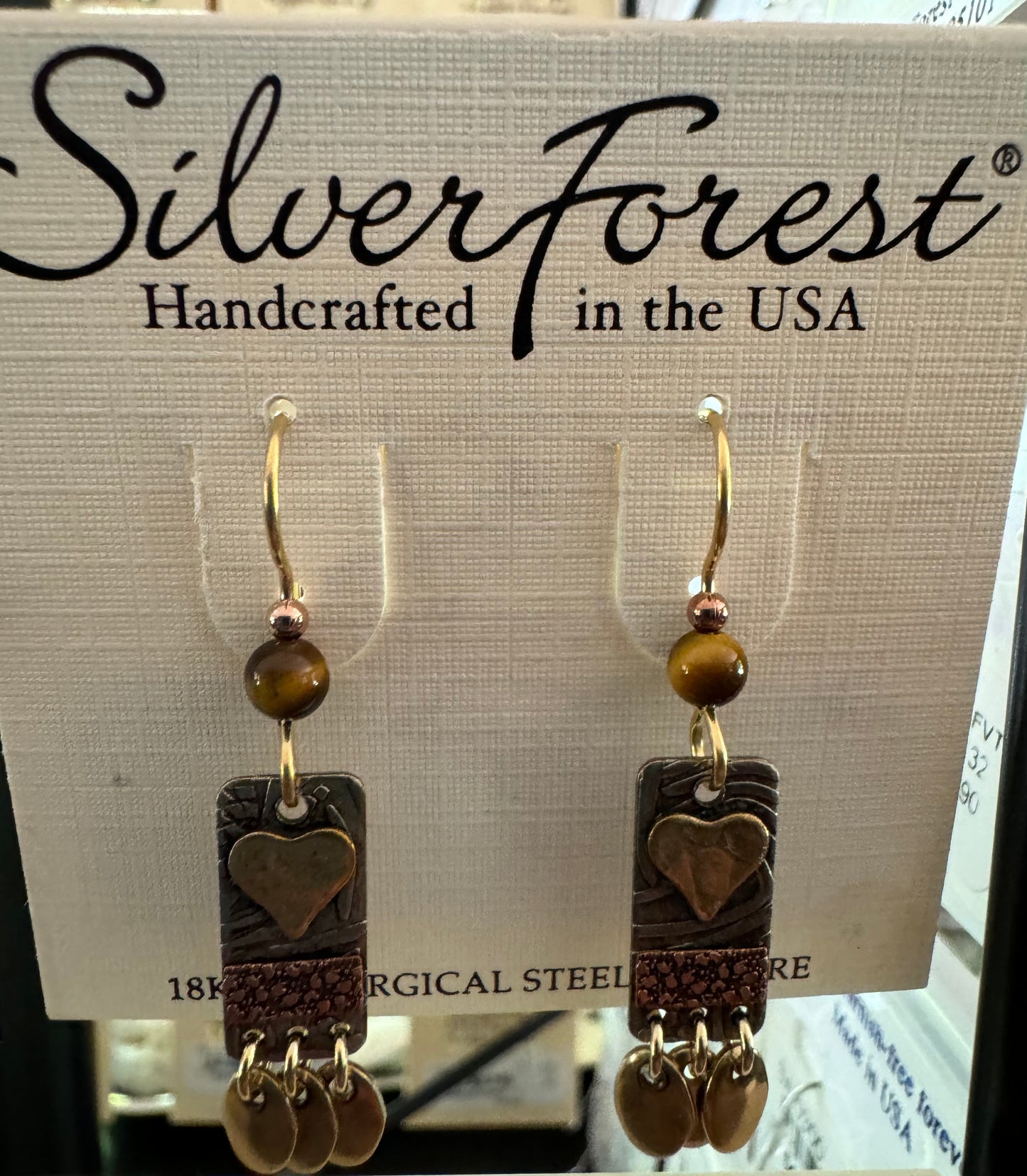 Silver Forest Hearts on Brass and Copper Earrings