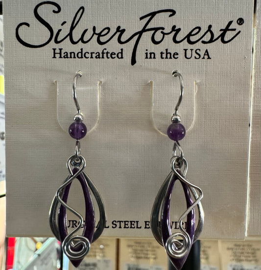 Silver Forest Purple Twist Dangle Earrings