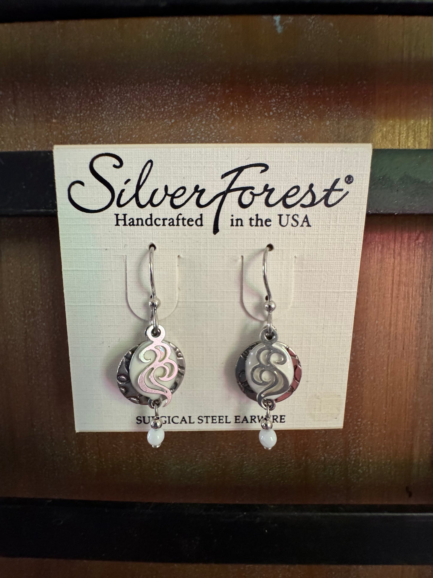 Silver Forest White Enamel Swirl Layer Earrings