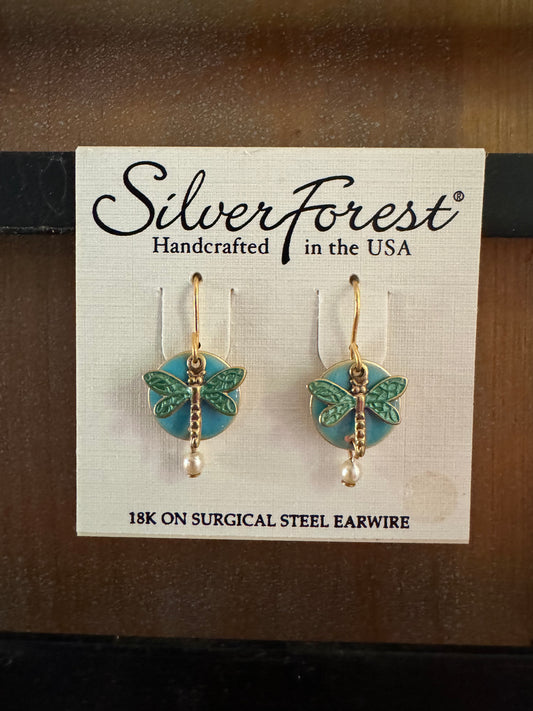 Silver Forest Dragonfly Earrings