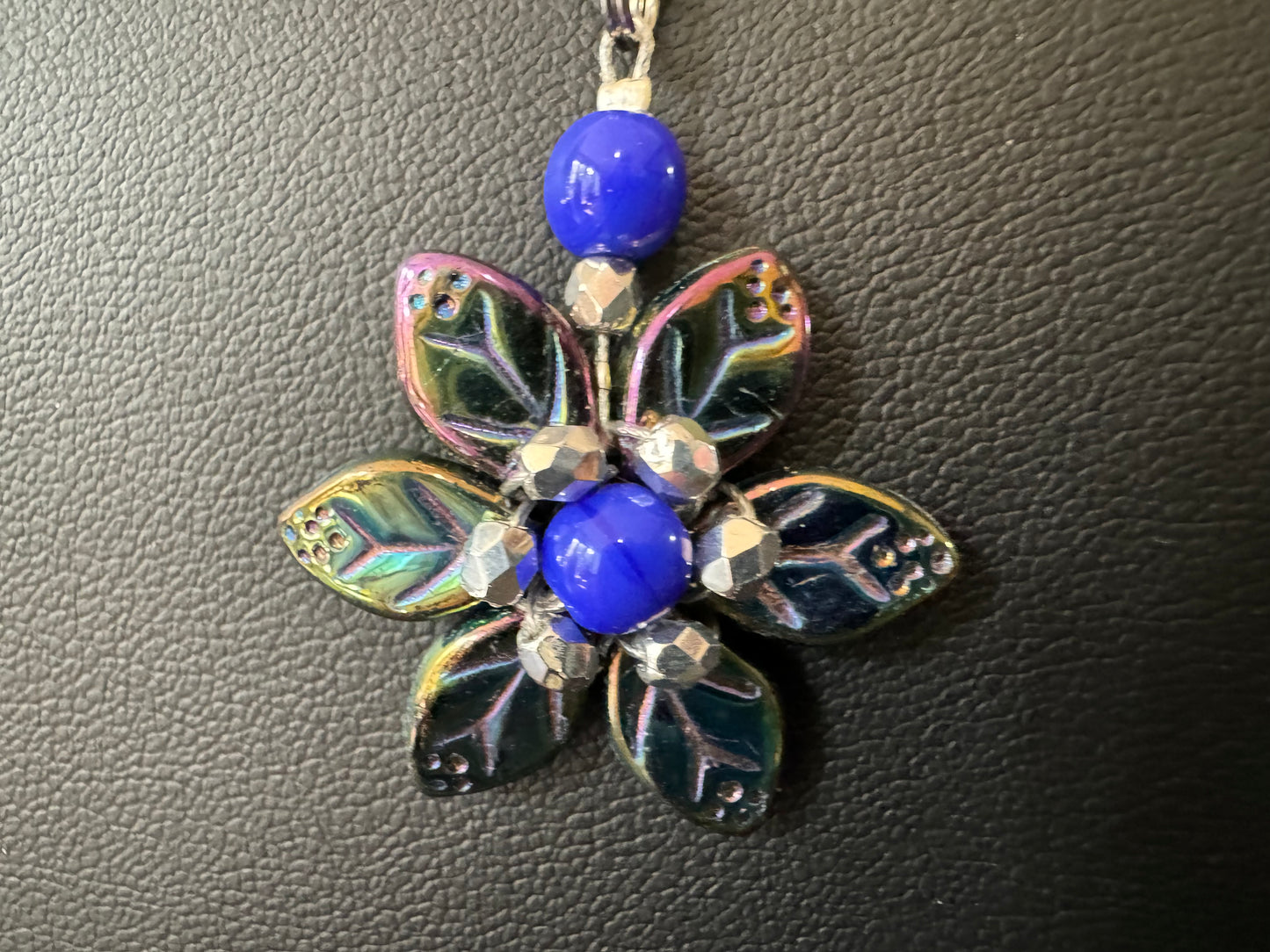 Necklace - Shift Accessories Pendant - Single Blue Czech Glass Flower - Deborah Funches