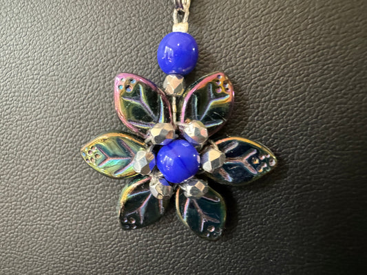 Necklace - Shift Accessories Pendant - Single Blue Czech Glass Flower - Deborah Funches