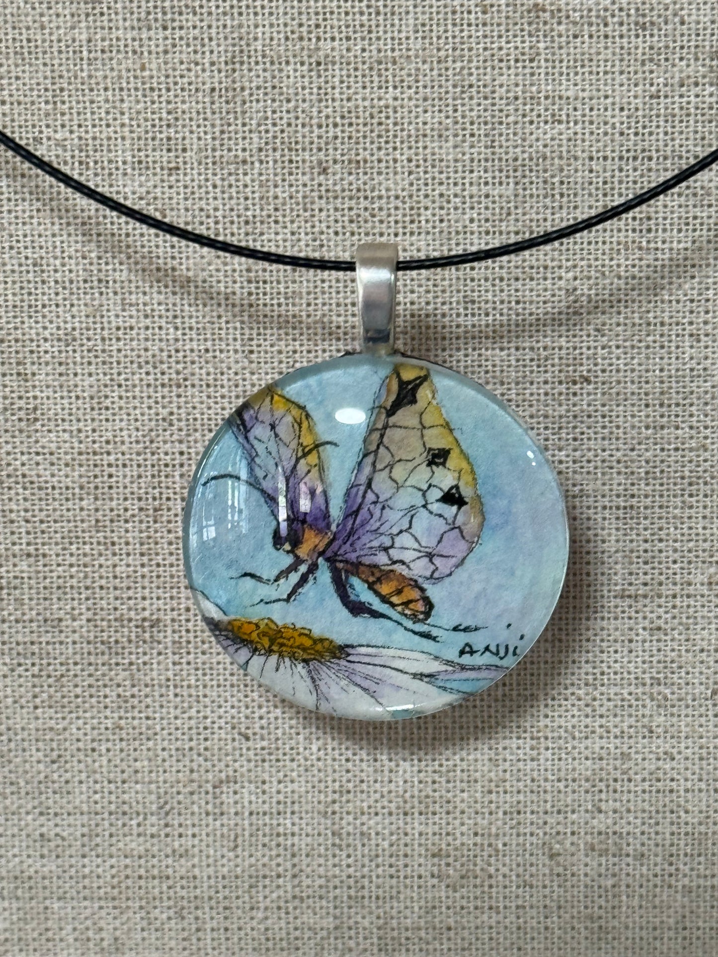 Glass Pendant “Butterfly” Pendant - original watercolor under glass