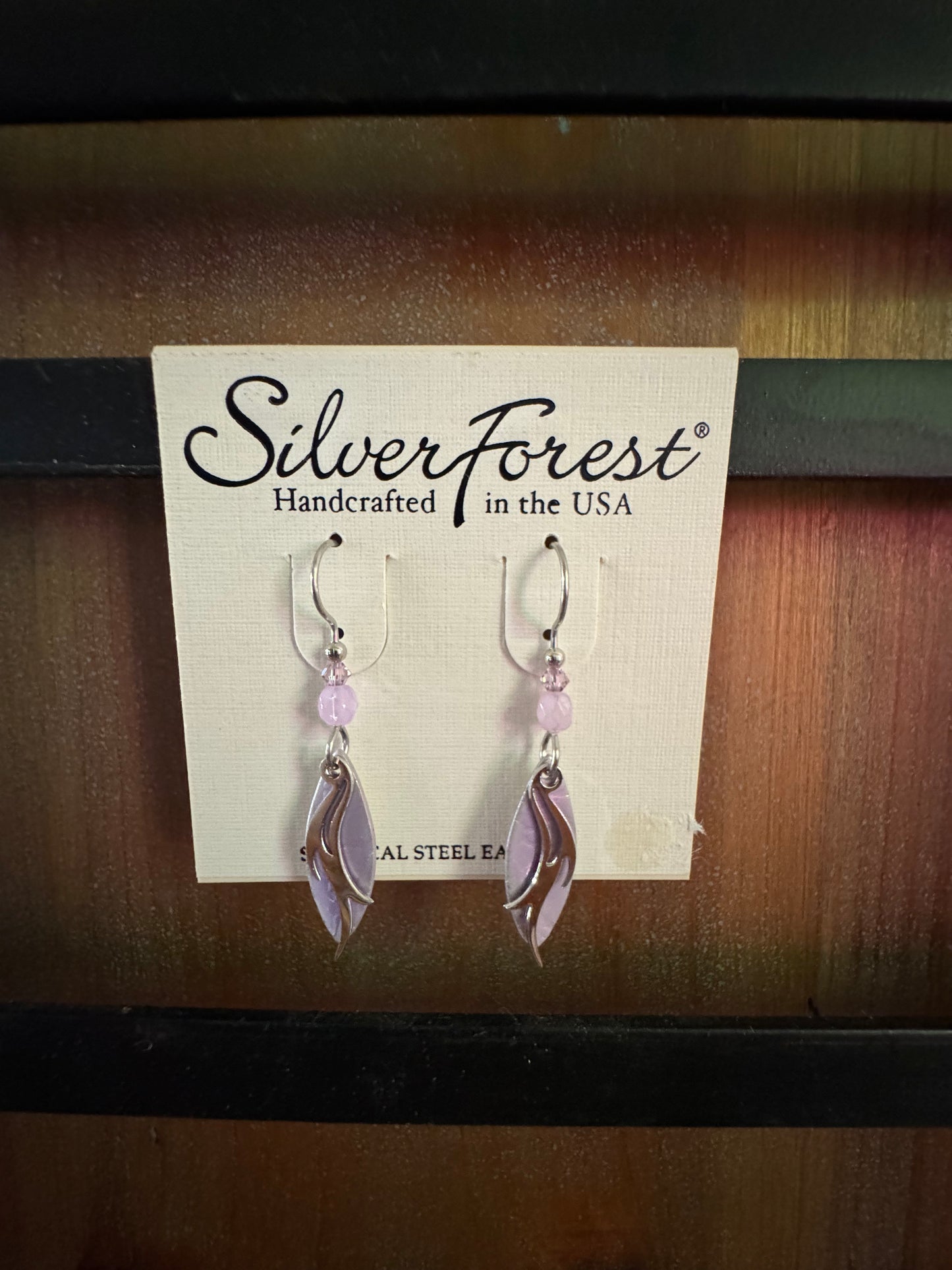 Silver Forest Lavender Pink Swirls Earrings