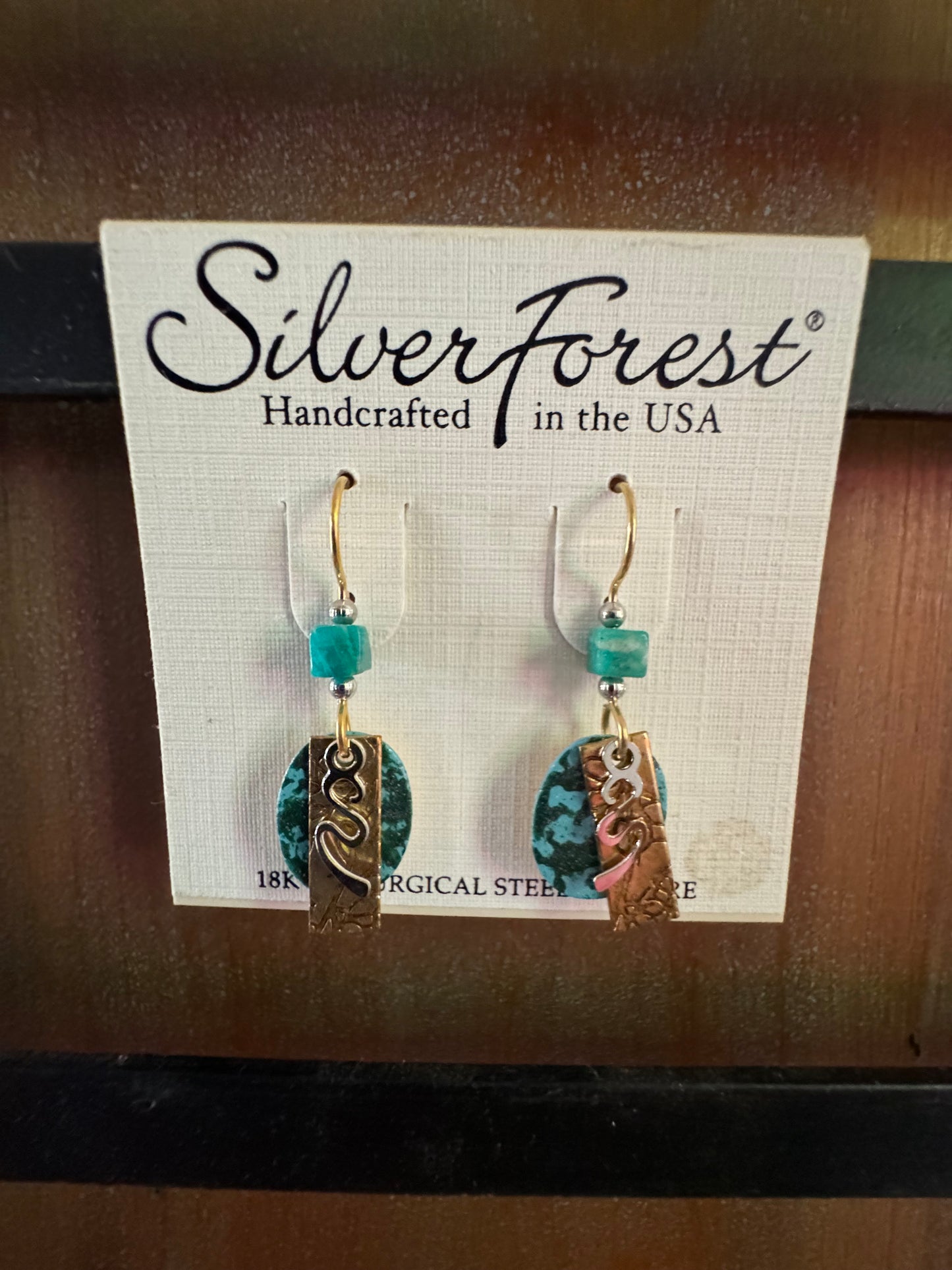 Silver Forest Teal and 18kt Swirl Earrings