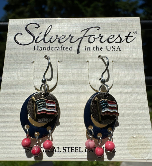 Silver Forest Vintage Patriotic 4th of July Earrings