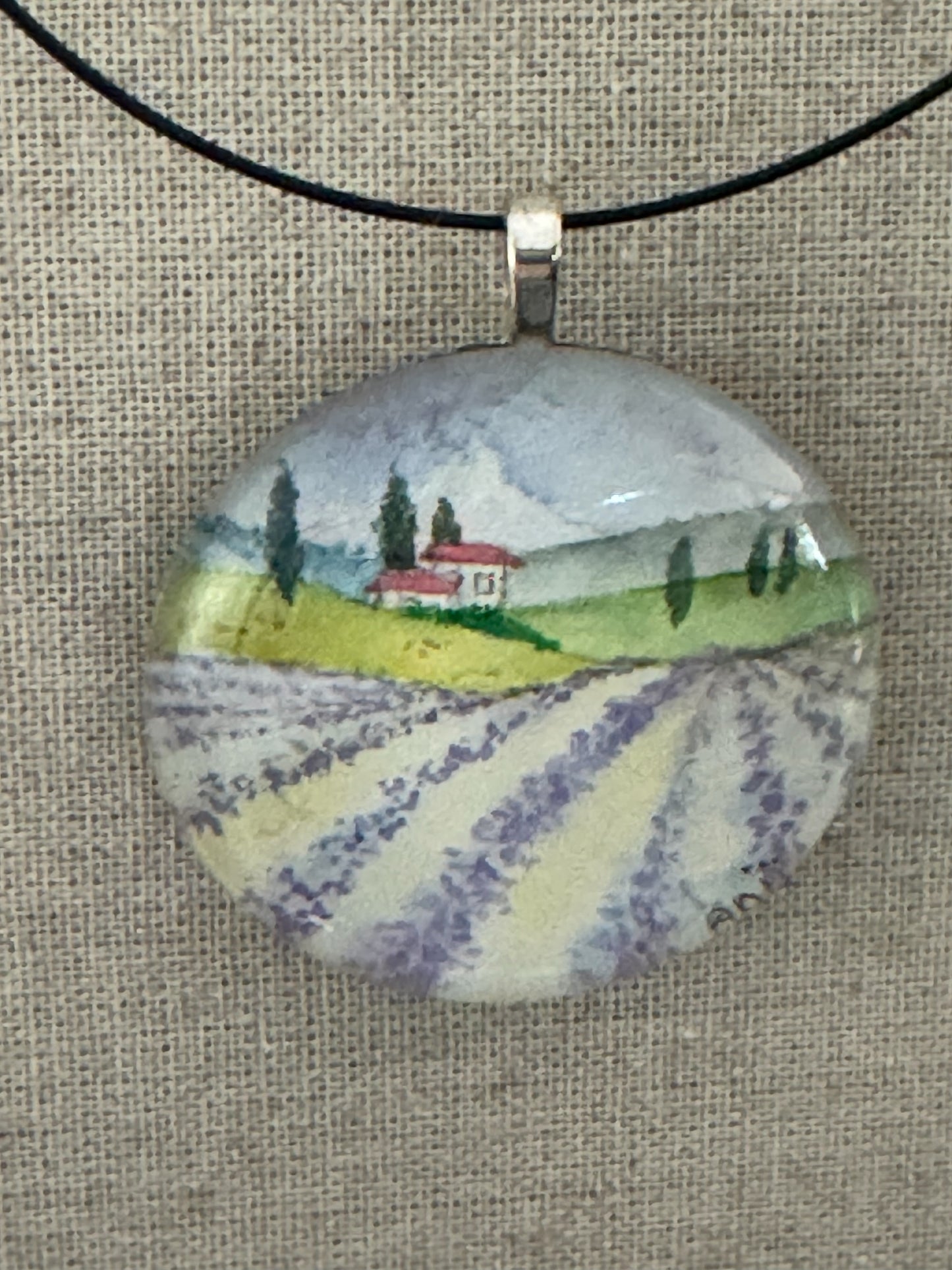 Glass Pendant “Lavender” Pendant - original watercolor under glass