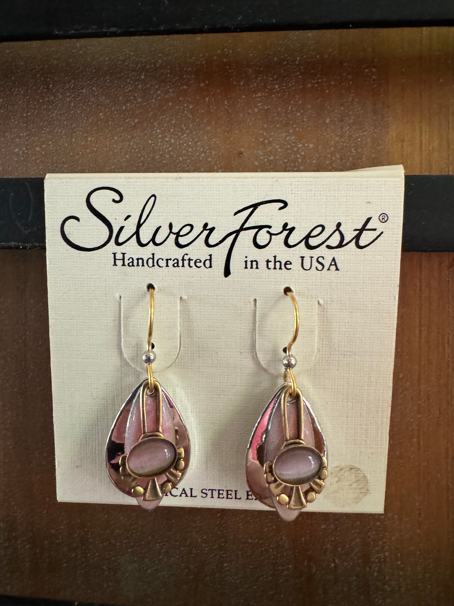 Silver Forest Pink Enamel Layer Earrings