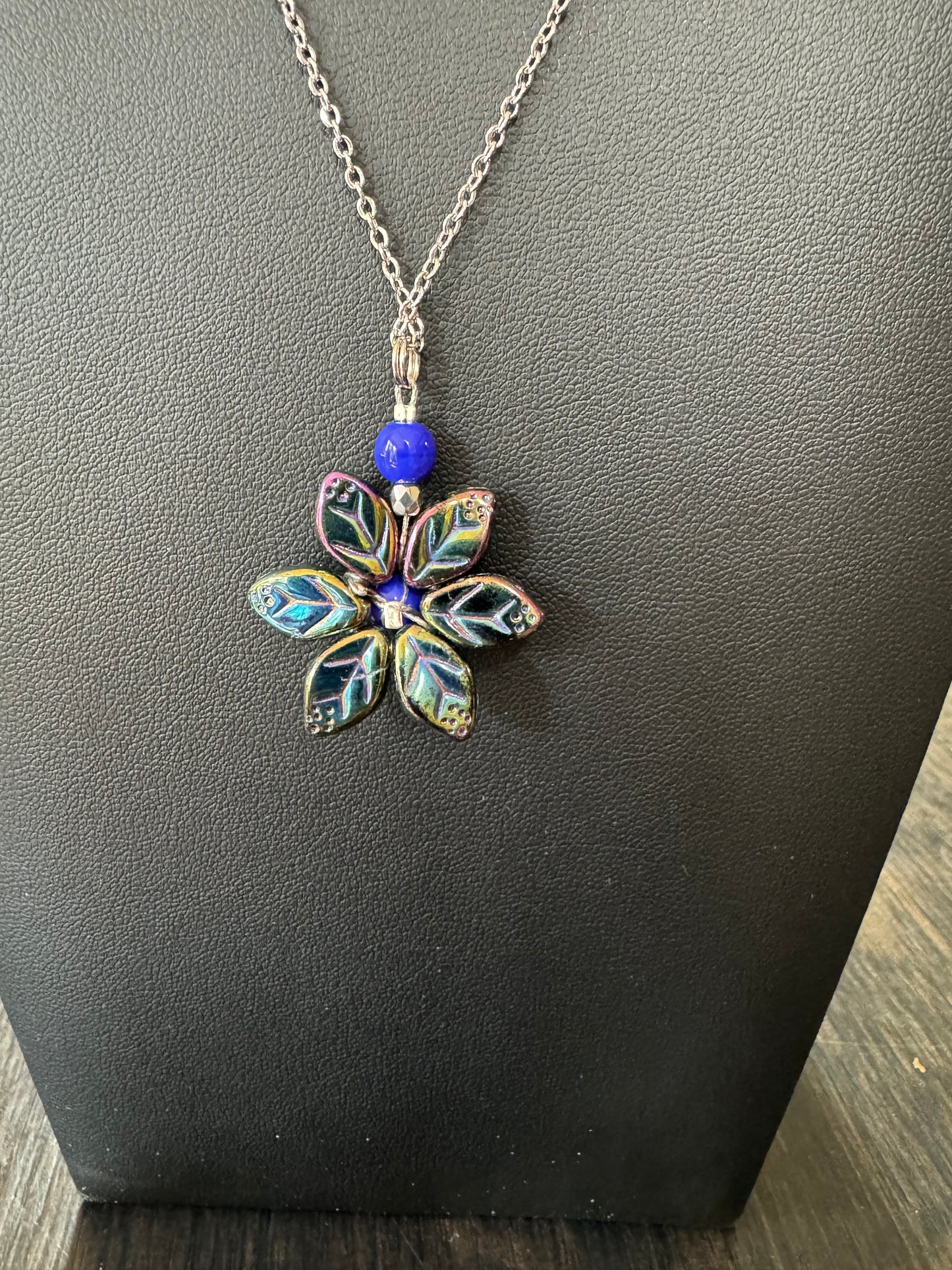 Necklace - Shift Accessories Pendant - Single Blue Czech Glass Flower - Deborah Funches