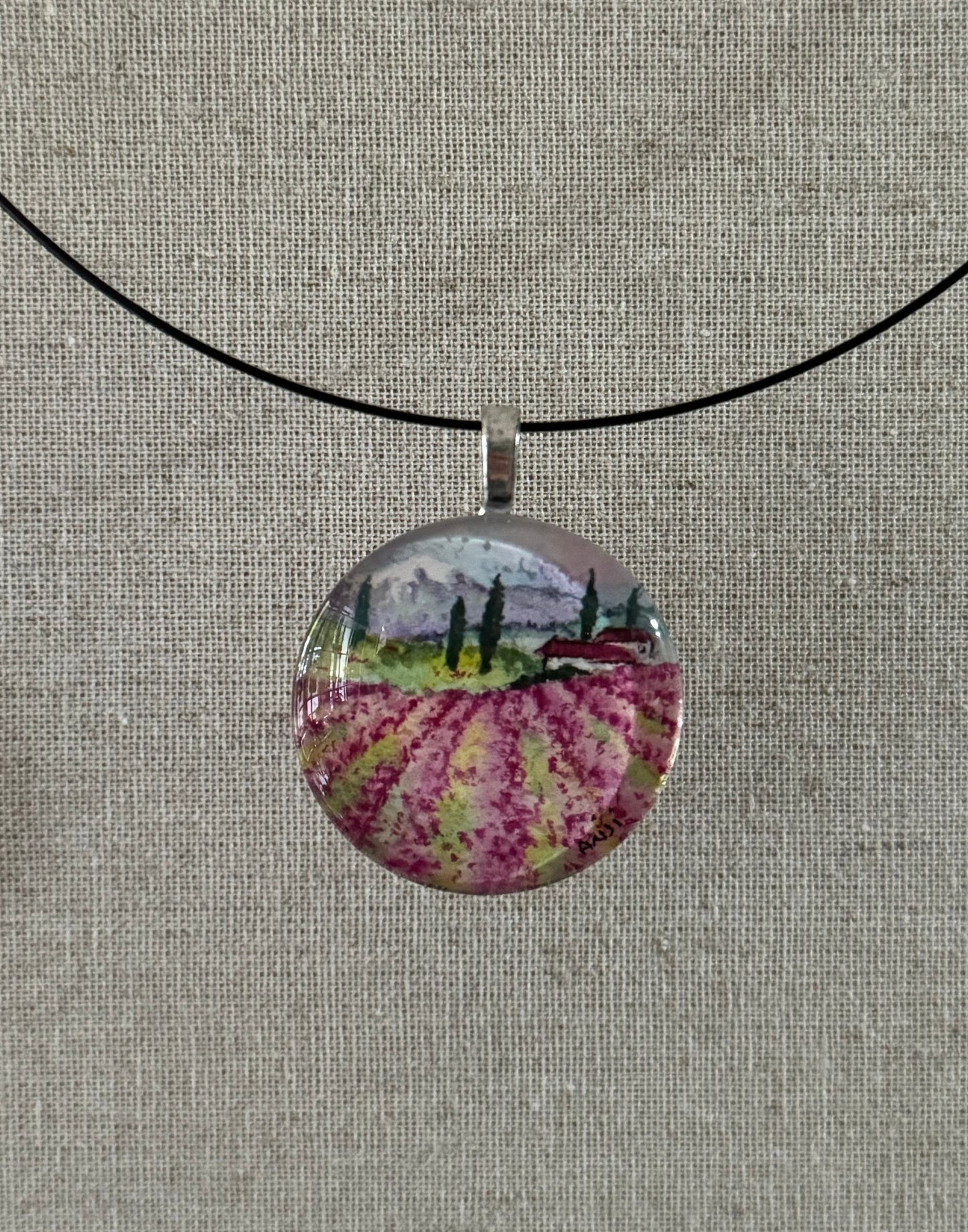 Glass Pendant “Cherry Blossoms” Pendant - original watercolor under glass