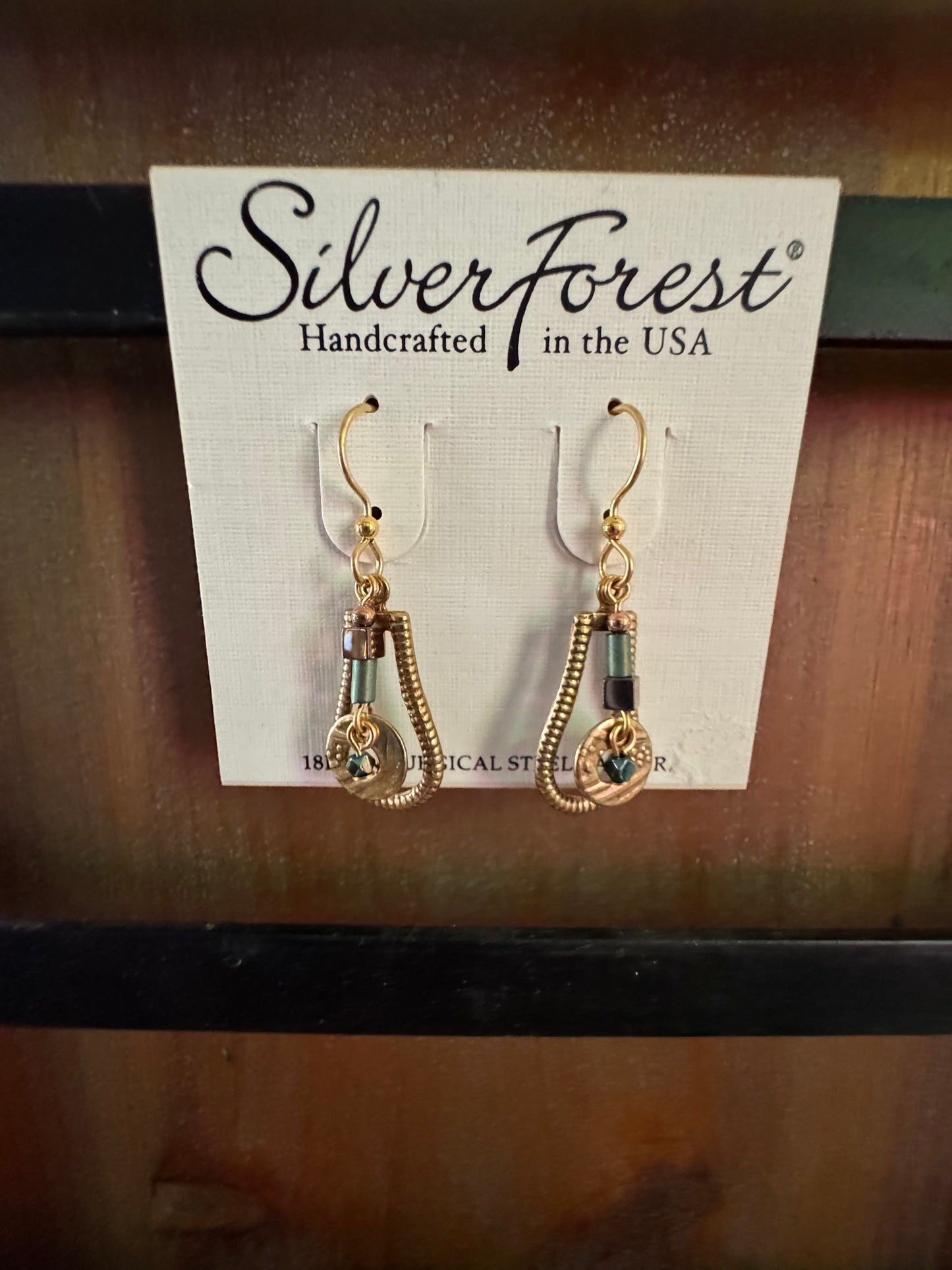 Silver Forest Green Accent Earrings