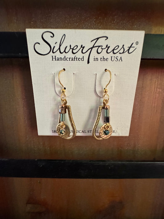 Silver Forest Green Accent Earrings