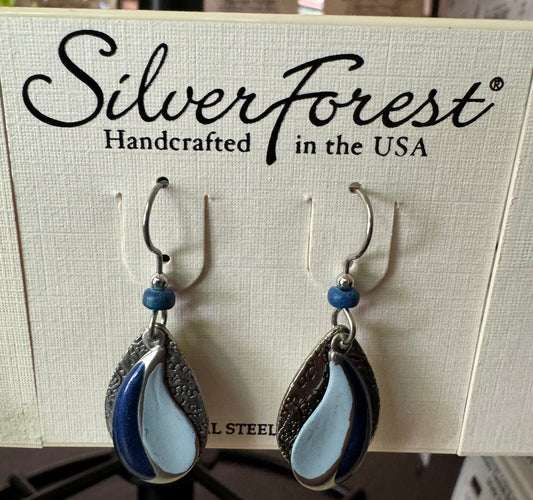 Silver Forest Blue Wave Earrings