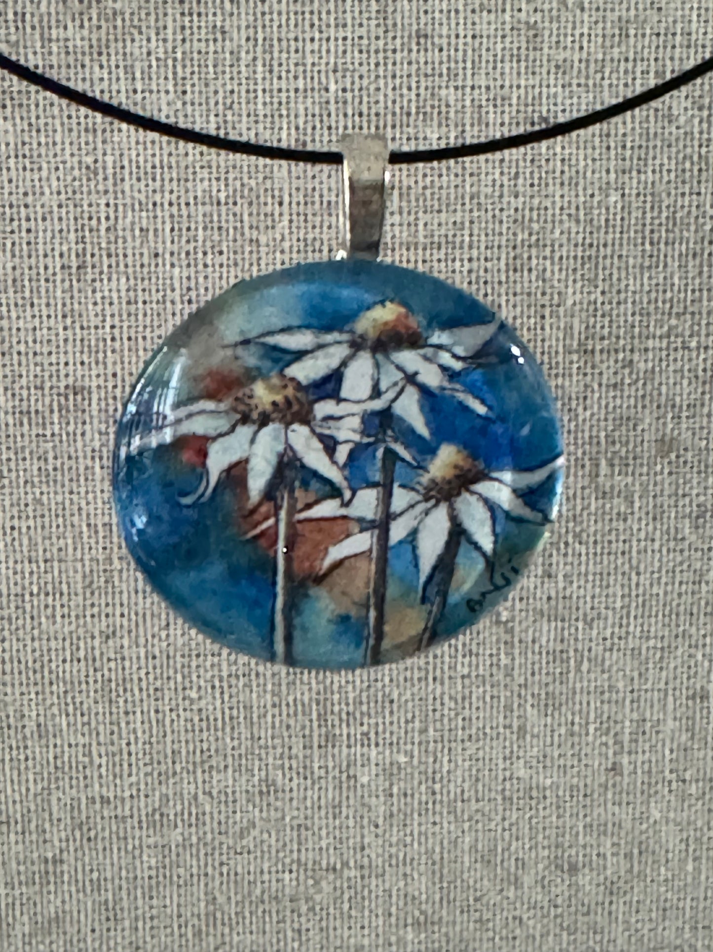 Glsss Pendant “Daisy” Pendant - original watercolor under glass