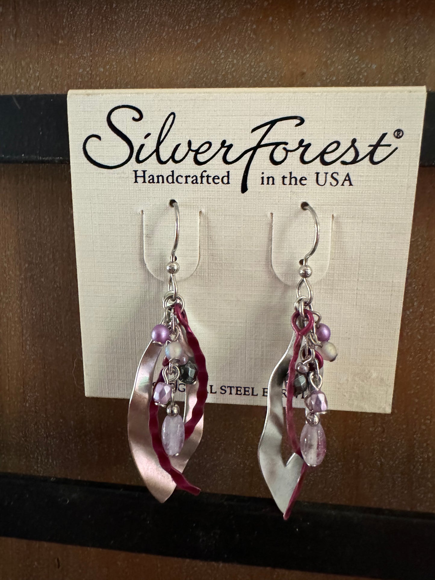 Silver Forest Pink Dangle Charm Earrings