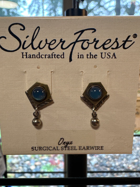 Silver Forest Blue Onyx Earrings