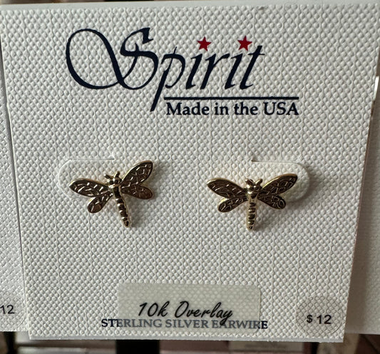 Spirit Dragonfly 10k overlay Earrings