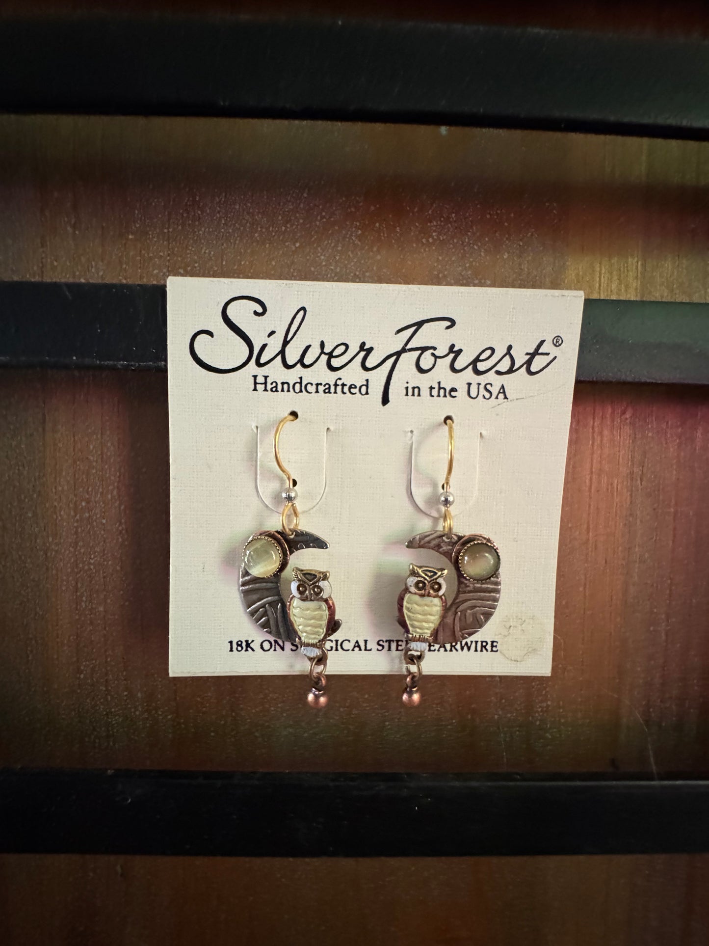 Silver Forest Owl and the Moon Earrings