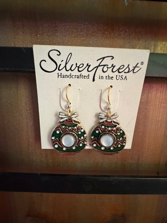 Silver Forest Christmas Ornament Earrings