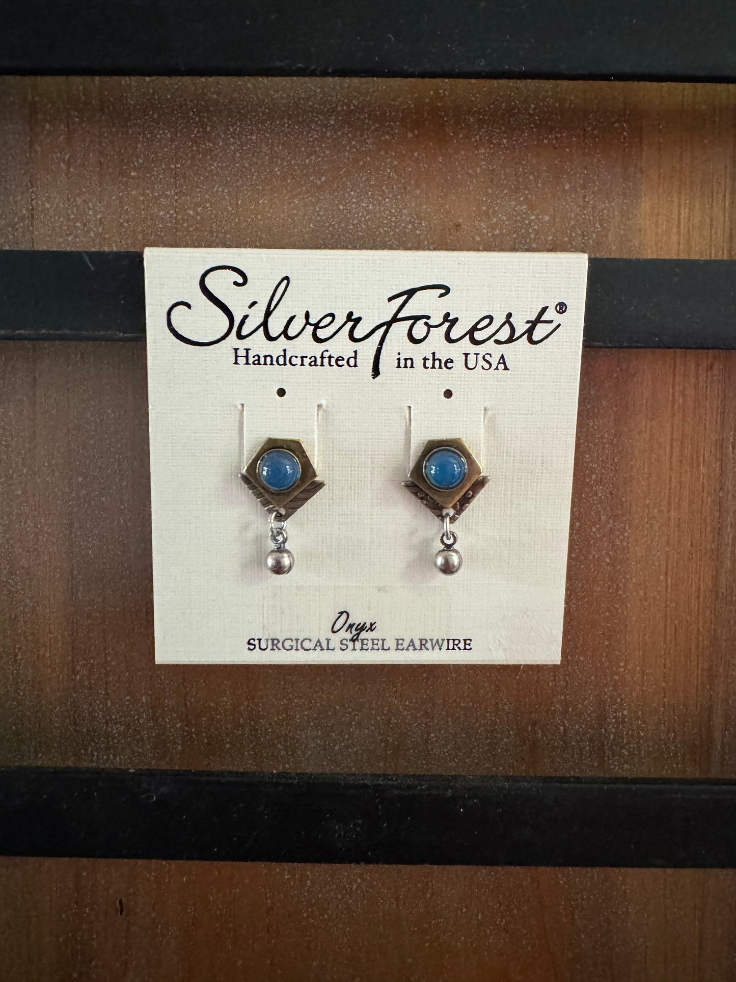 Silver Forest Blue Onyx Stud Earrings