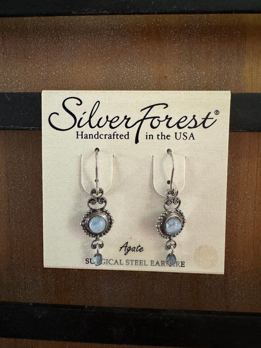 Silver Forest Agate Drop Earrings