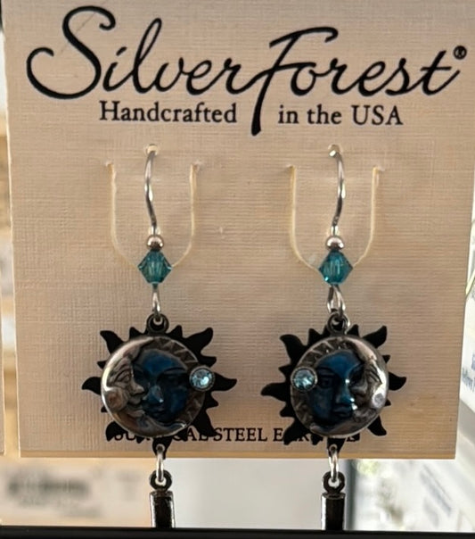 Silver Forest Blue Eclipse Dangle Earrings