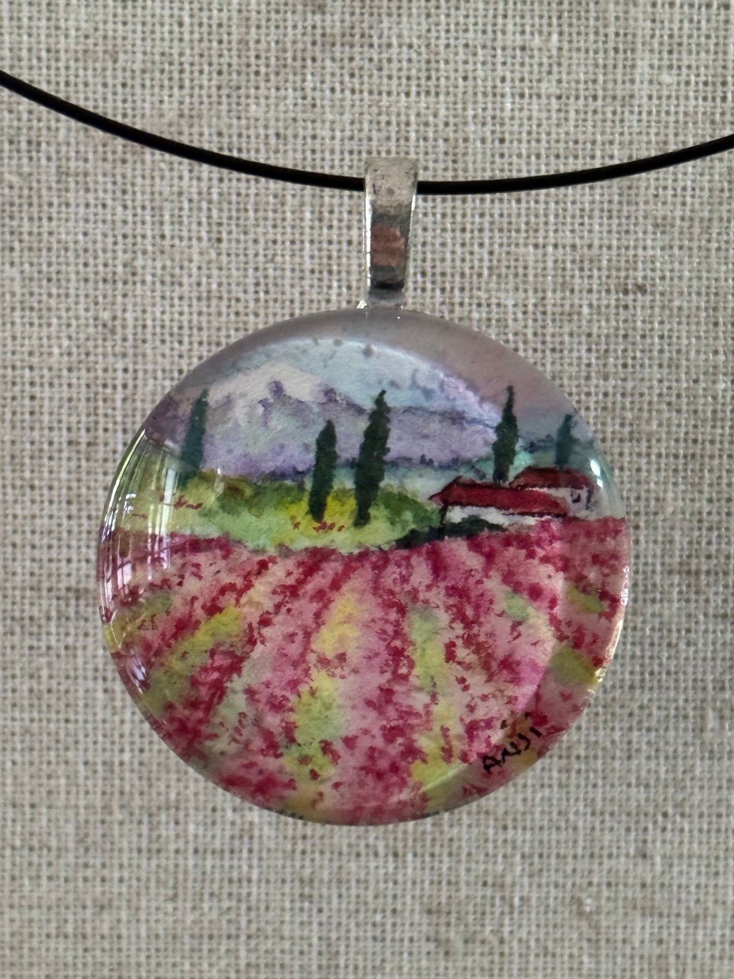 Glass Pendant “Cherry Blossoms” Pendant - original watercolor under glass