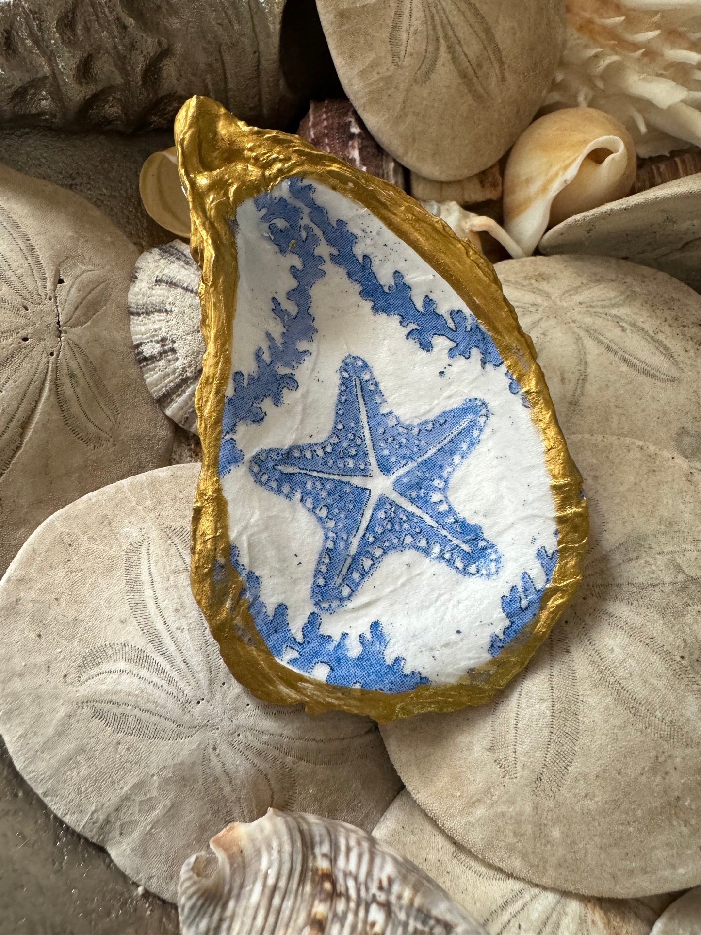 Jewelry Dish - Blue Seashell Print Oyster