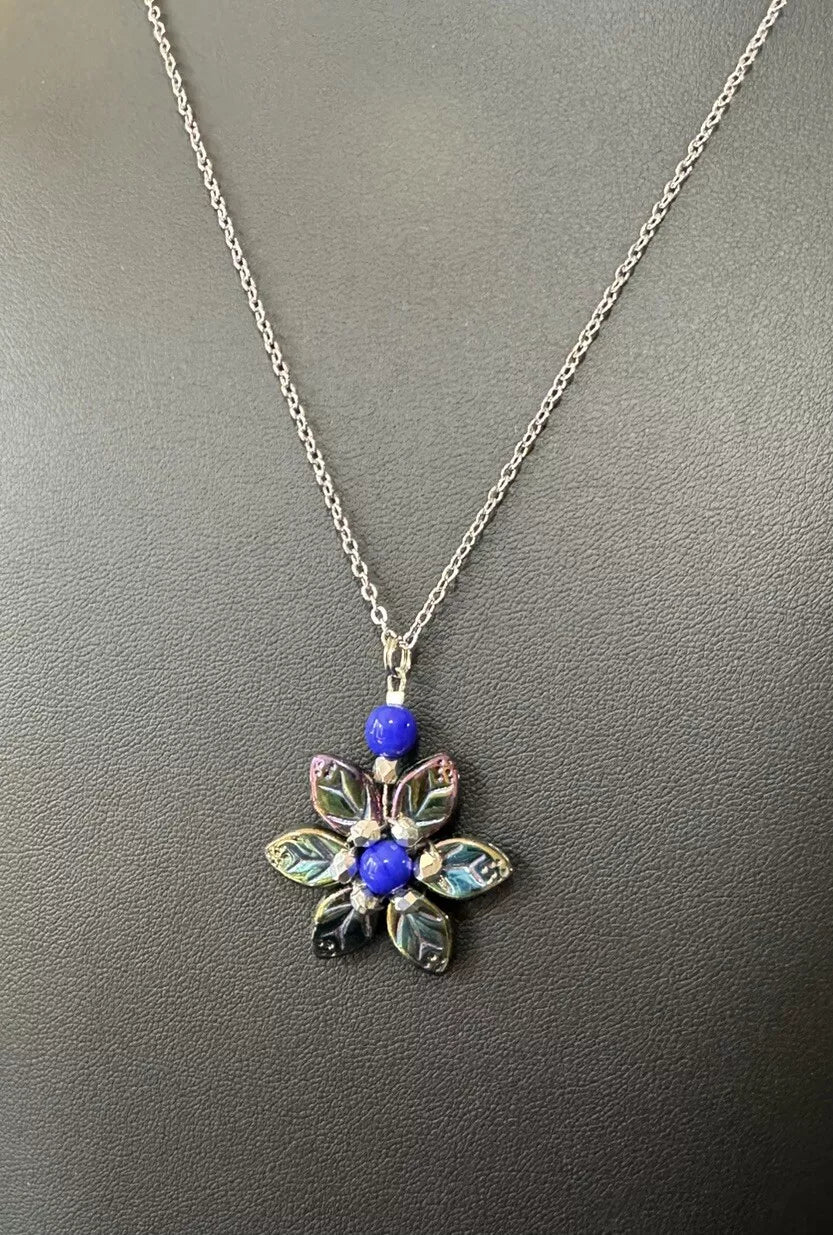 Necklace - Shift Accessories - Czech Glass Blue Flower - Deborah Funches