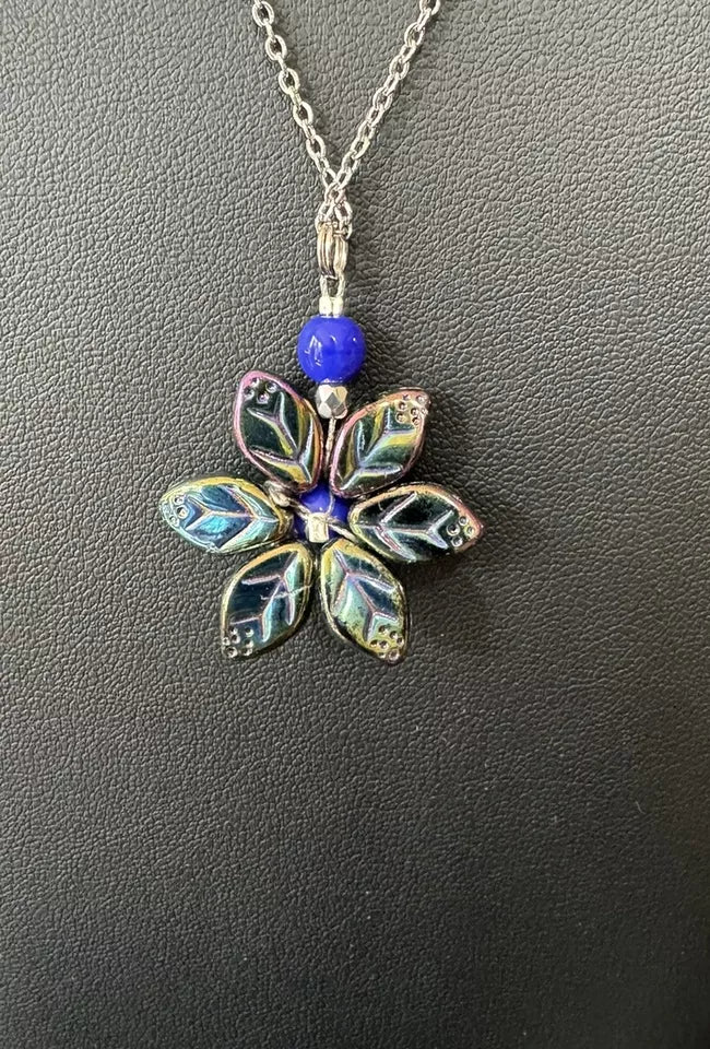 Necklace - Shift Accessories - Czech Glass Blue Flower - Deborah Funches