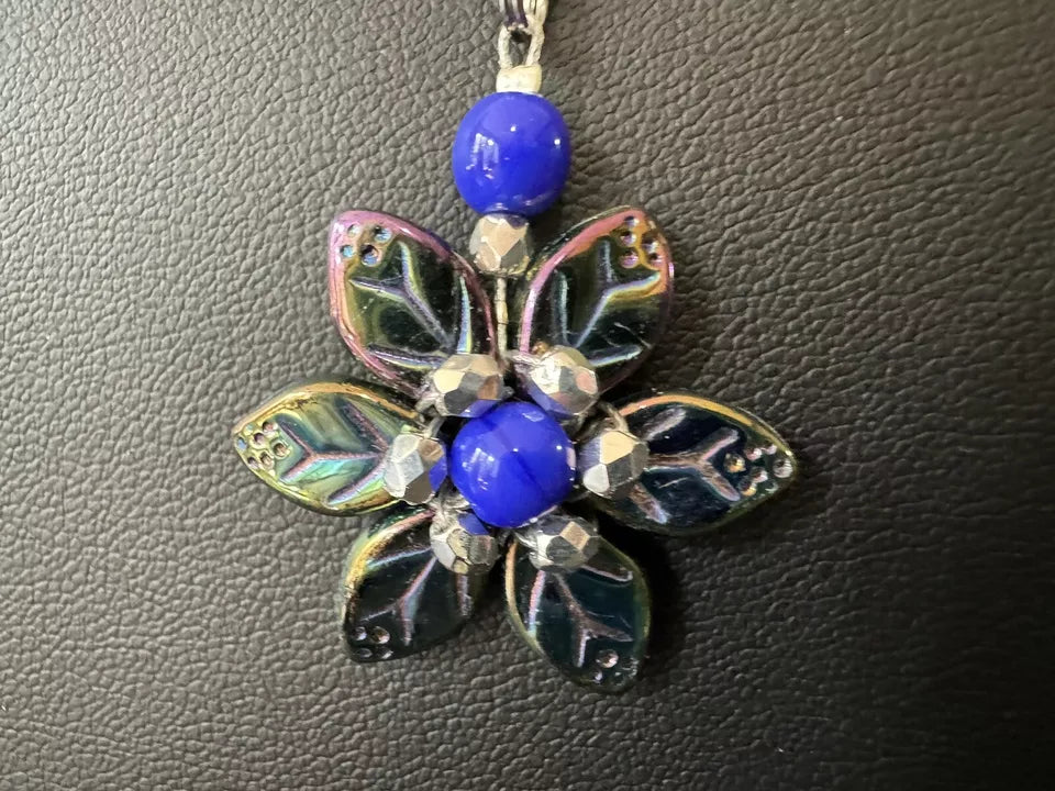 Necklace - Shift Accessories - Czech Glass Blue Flower - Deborah Funches