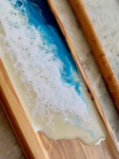 12" Spoon Rest set with Resin Ocean Art and Spoon